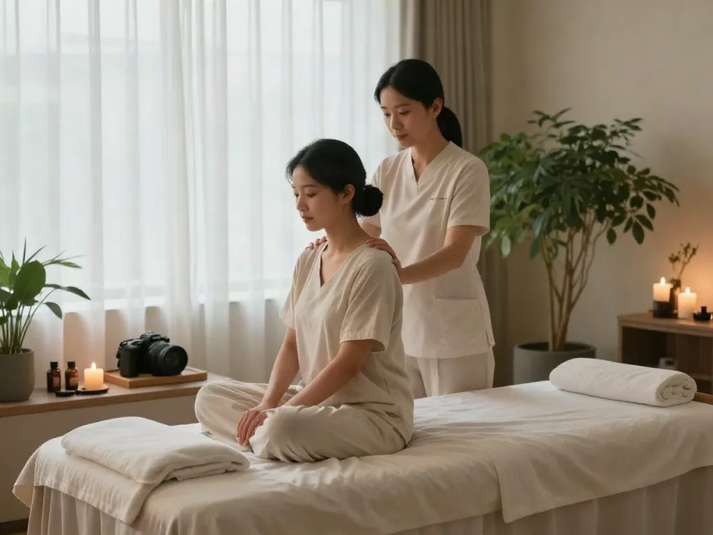 Relaxing 서대문출장마사지 experience in a serene therapy room with essential oils and candles.