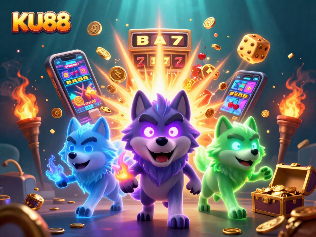 Engage with exciting games at KU88, showcasing vibrant casino elements and characters in action.