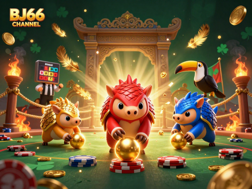 Experience thrilling cockfighting with BJ66 CHANNEL's vibrant arena and animated pangolins.