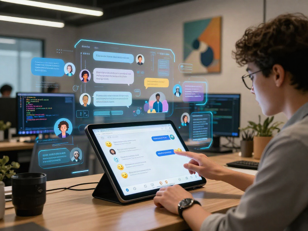 Interactive AI nsfw chat interface with user engaging in a dynamic digital environment.