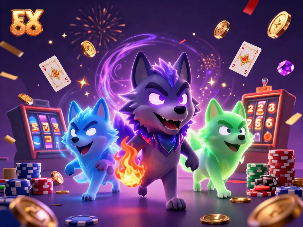 Experience the lively energy of EX 88 with animated casino characters and sparkling treasures.