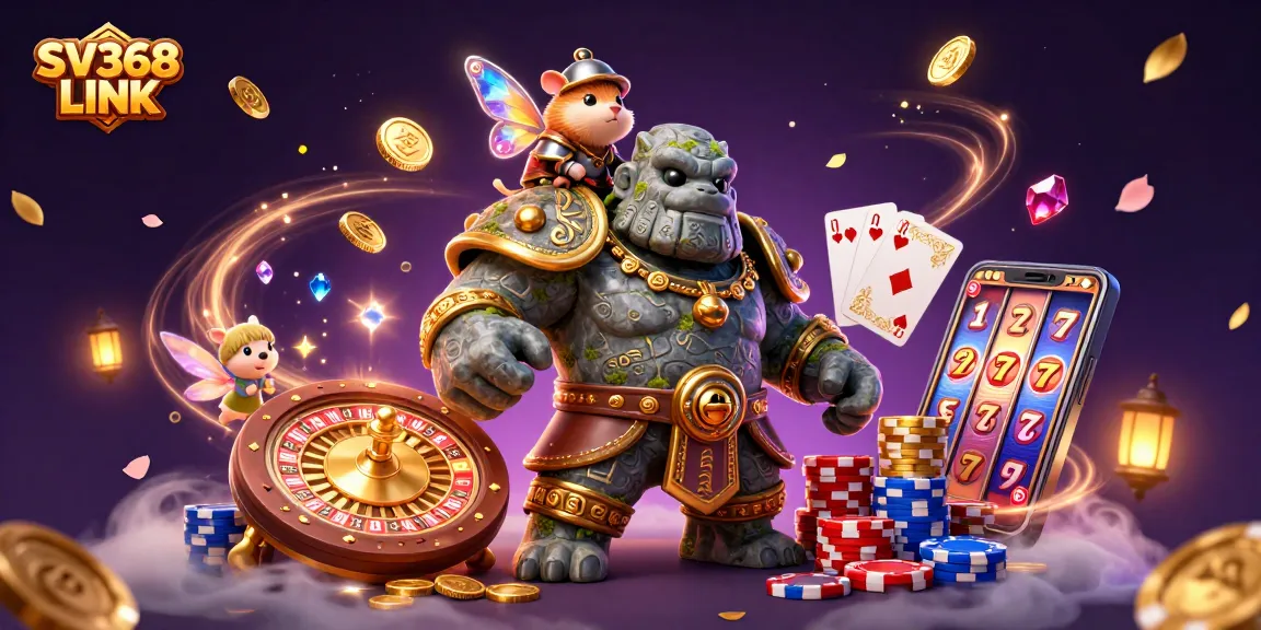 Experience the excitement of SV368 LINK with vibrant illustrations of gaming elements and character magic.
