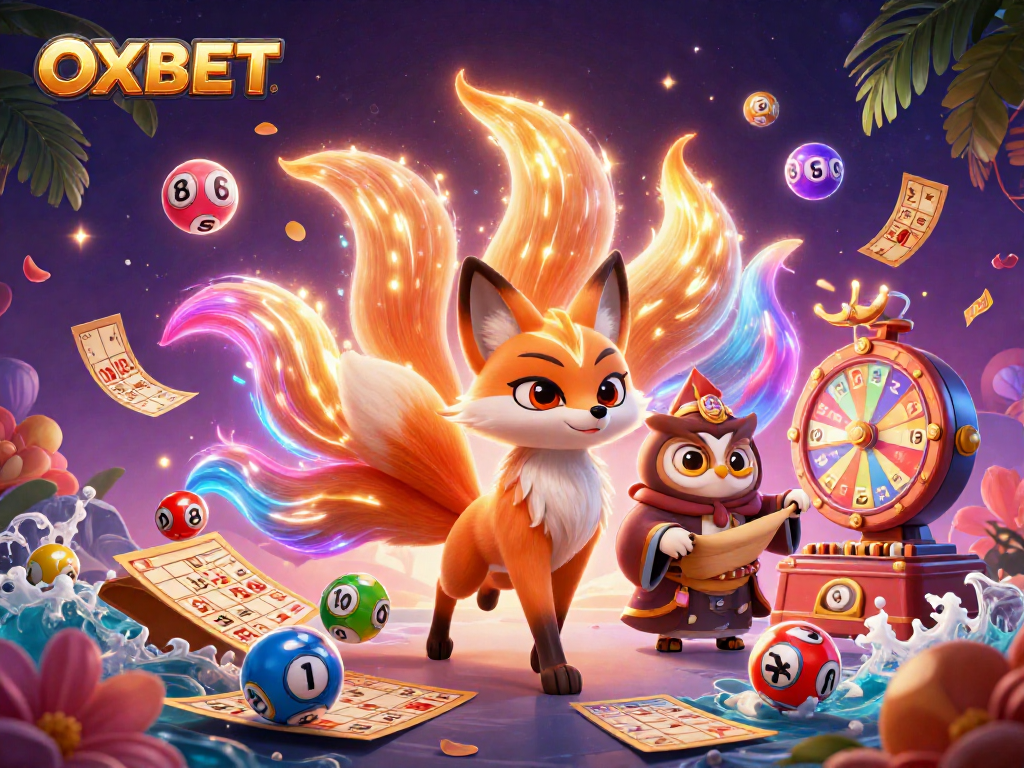 Experience the vibrant world of OXBET with colorful characters and dynamic casino elements.